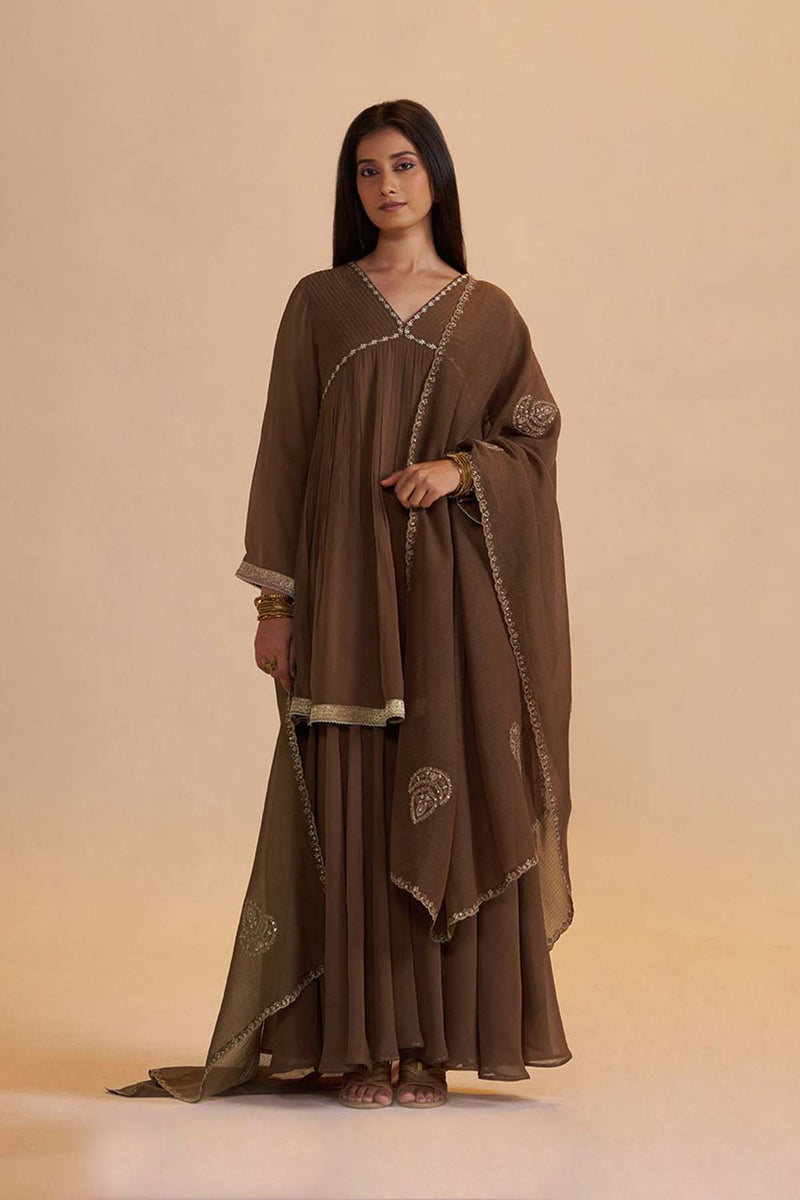Husk Brown Festive Sharara Kurta Set