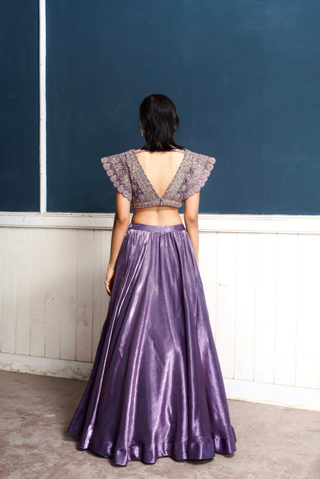 Caelum -nakshatra light metallic purple hand embroidered lehenga