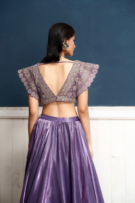 Caelum -nakshatra light metallic purple hand embroidered lehenga