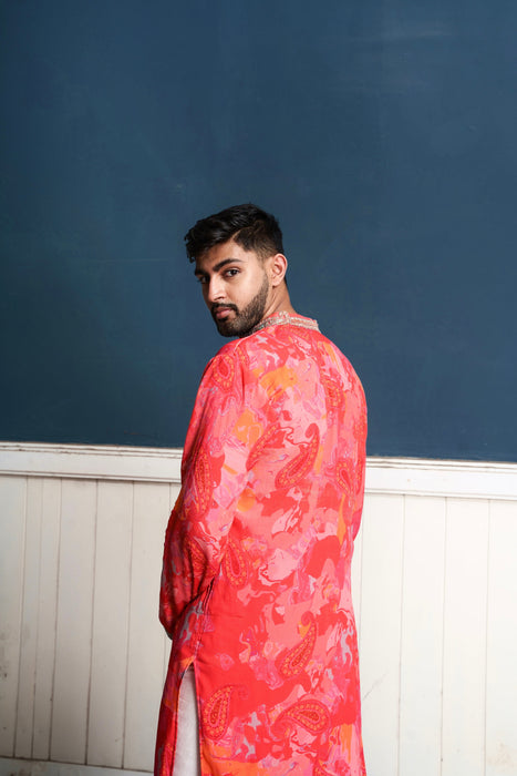 Paisley -nakshatra men's fiery rose kurta set with exquisite hand embroidery