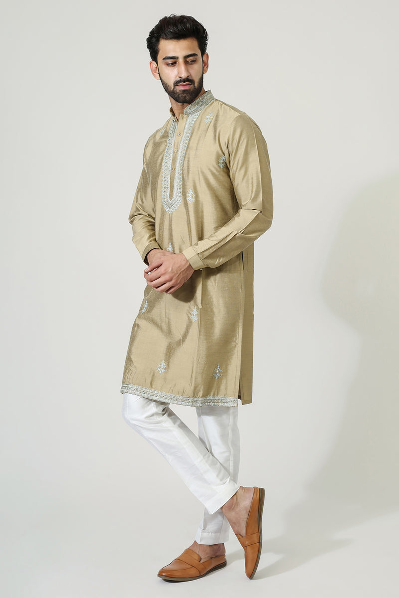 Gold Beige Kurta With Aari Embriodry