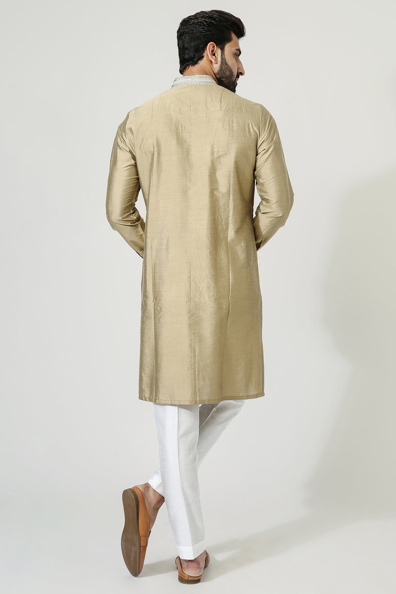 Gold Beige Kurta With Aari Embriodry