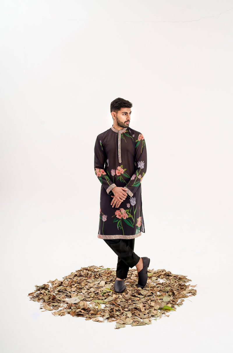 La fleur- mens back floral kurta