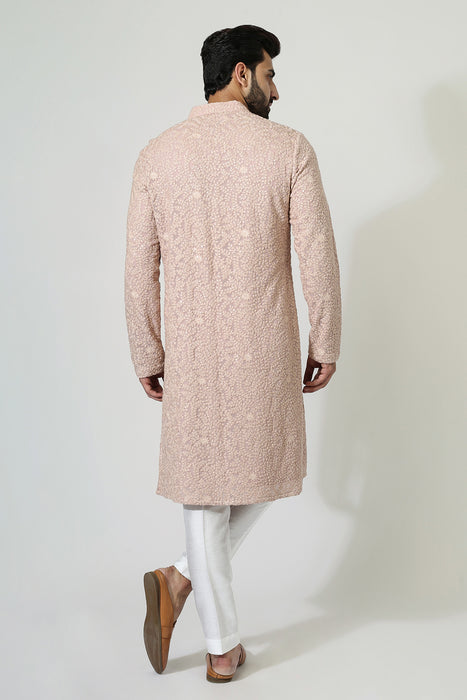 Light Peach Sequins Kurta With Pyjama