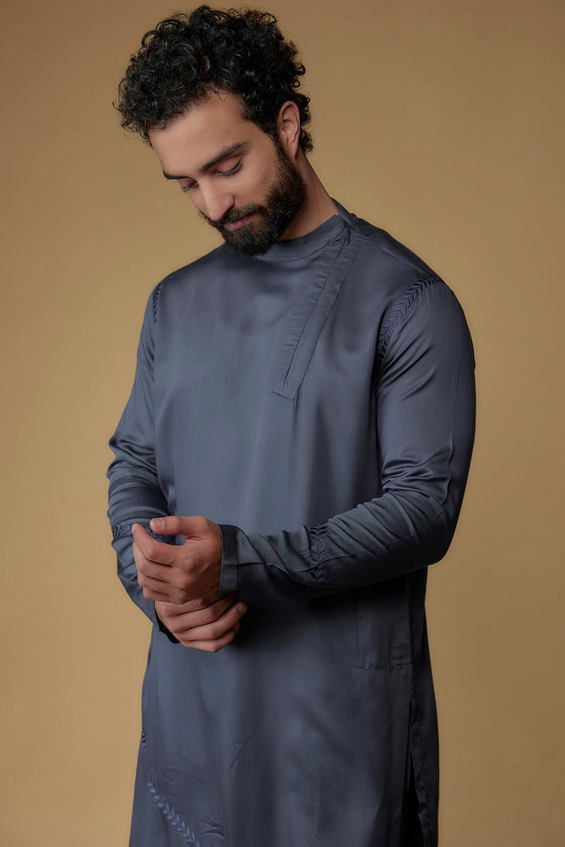 Deep Navy Blue Modal Silk Kurta Set