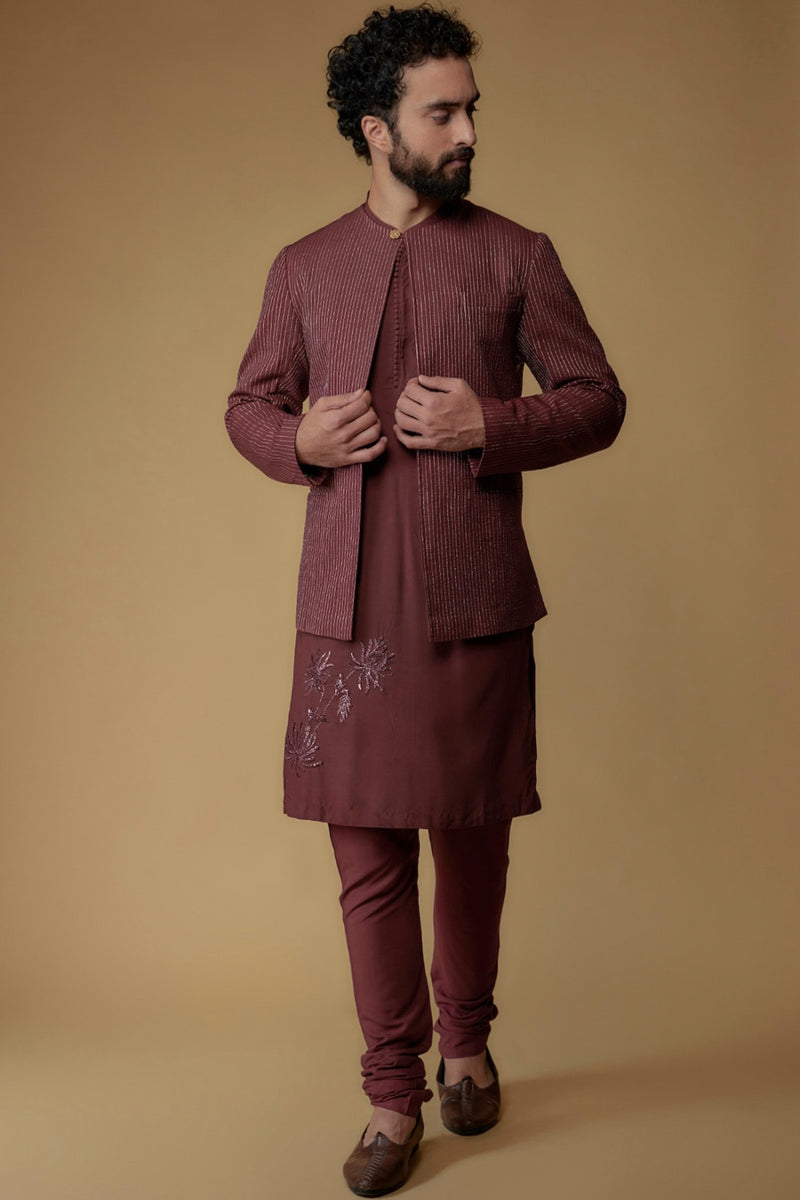 Maroon Modal Cotton Embroidered Indowestern Set