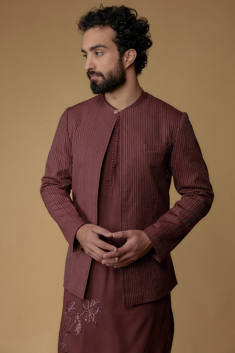 Archie Modal Maroon Modal Cotton Embroidered Indowestern Set — GAIA by Archie
