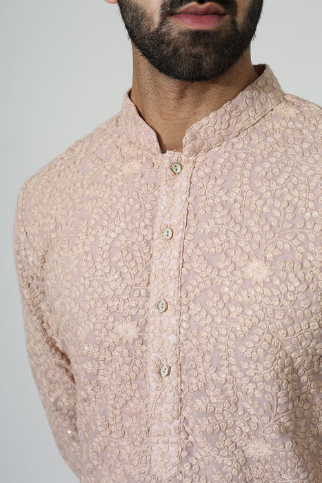 Light Peach Sequins Kurta With Pyjama