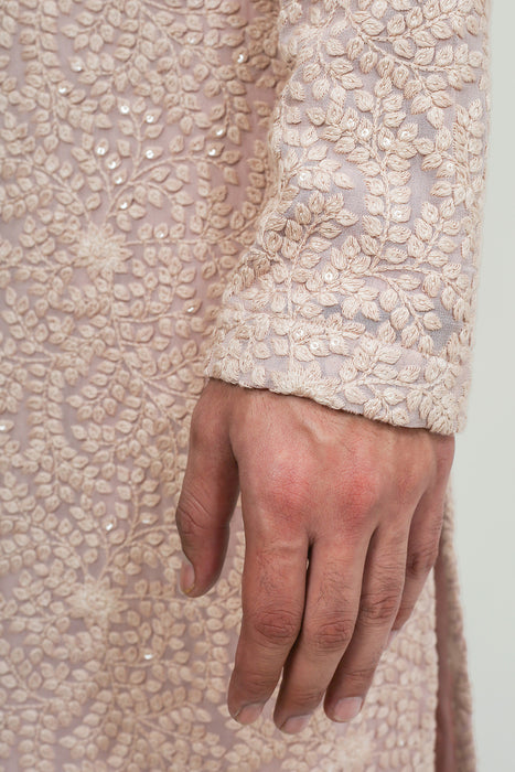 Light Peach Sequins Kurta With Pyjama