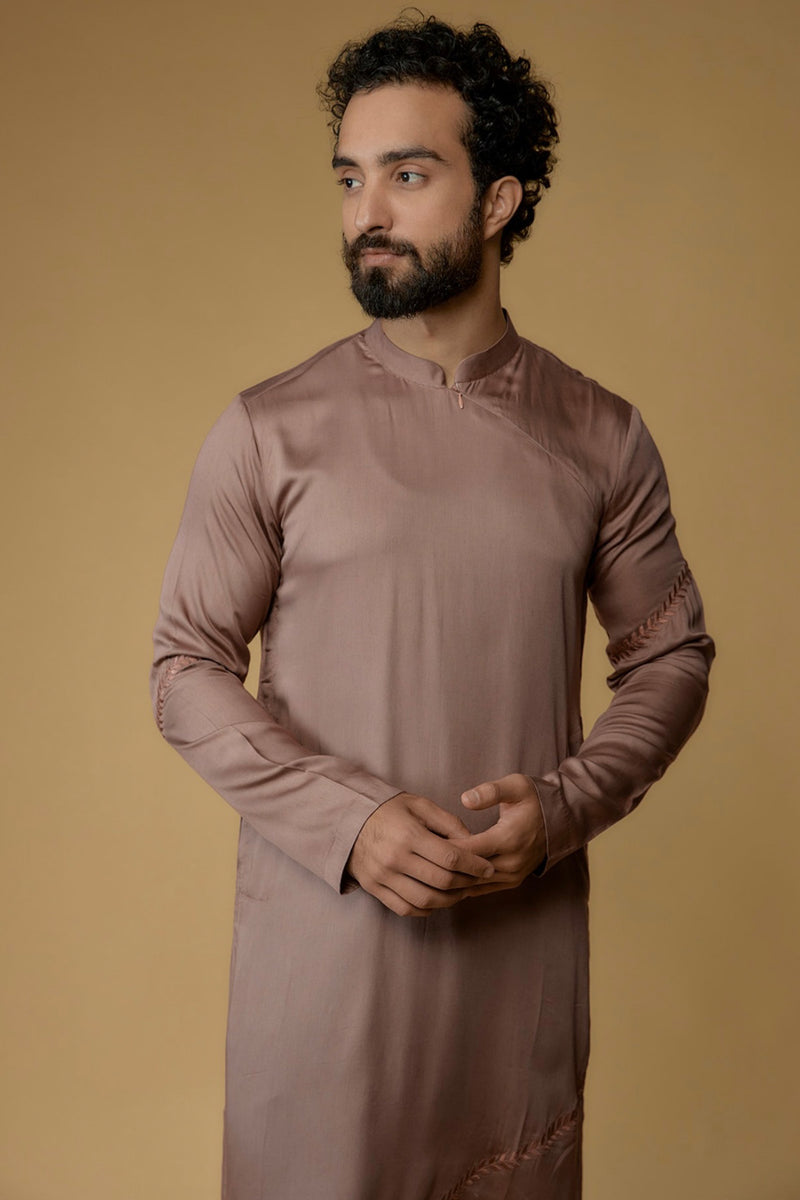 Deep Mauve Modal Silk Thread Embroidered Kurta Set
