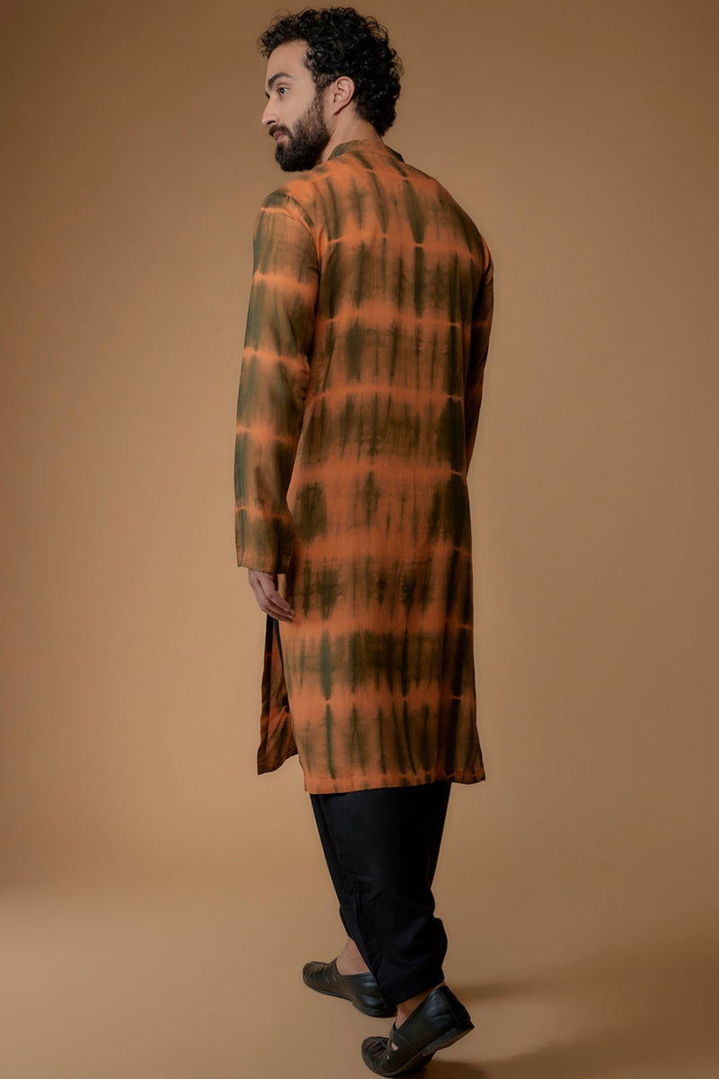 Green & Orange Silk Modal Tie-Dyed Kurta Set