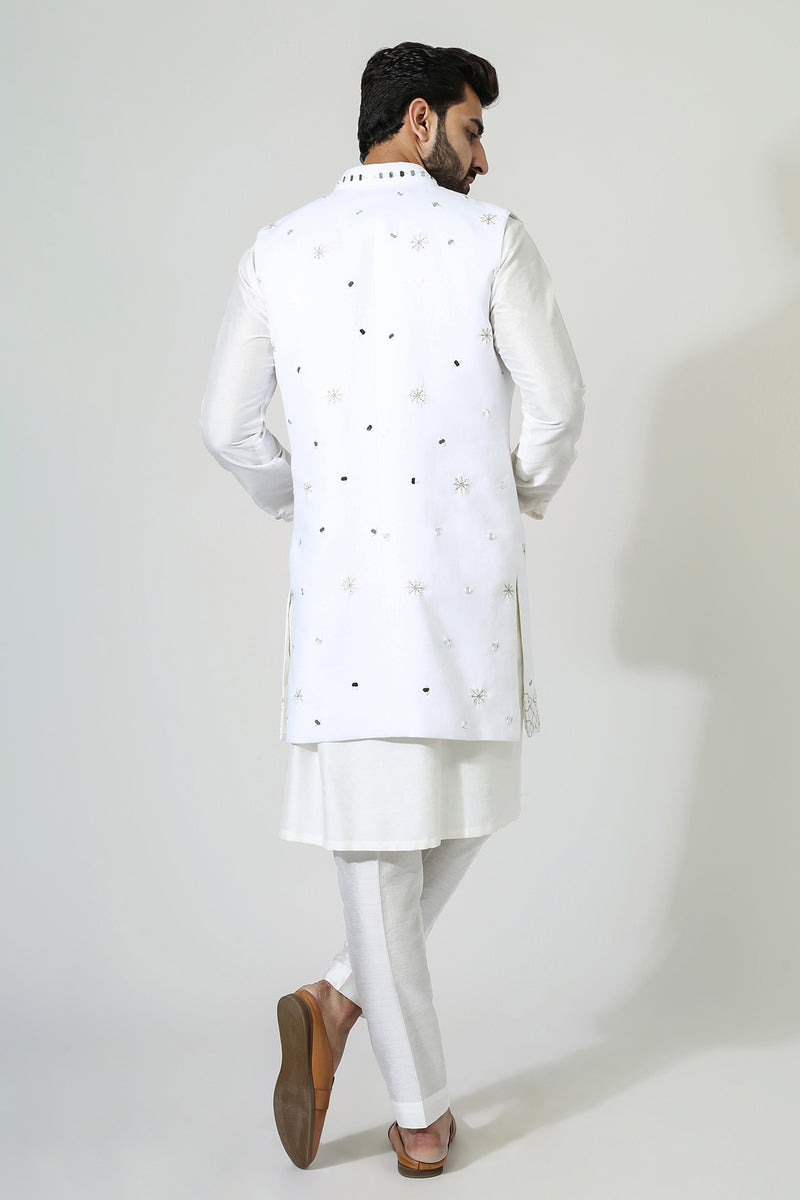 Offwhite Mirror Open Jacket With Kurta Pyjama