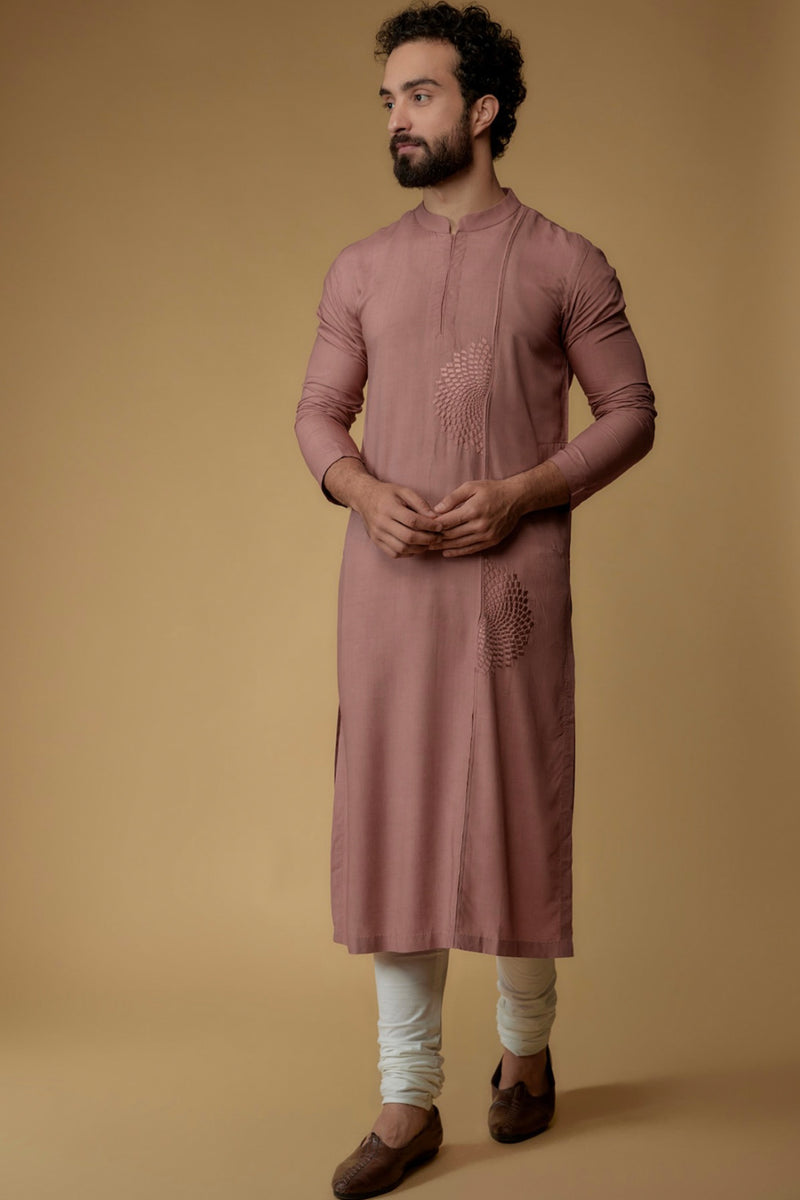 Brown Rose Modal Cotton Thread Embroidered Kurta Set