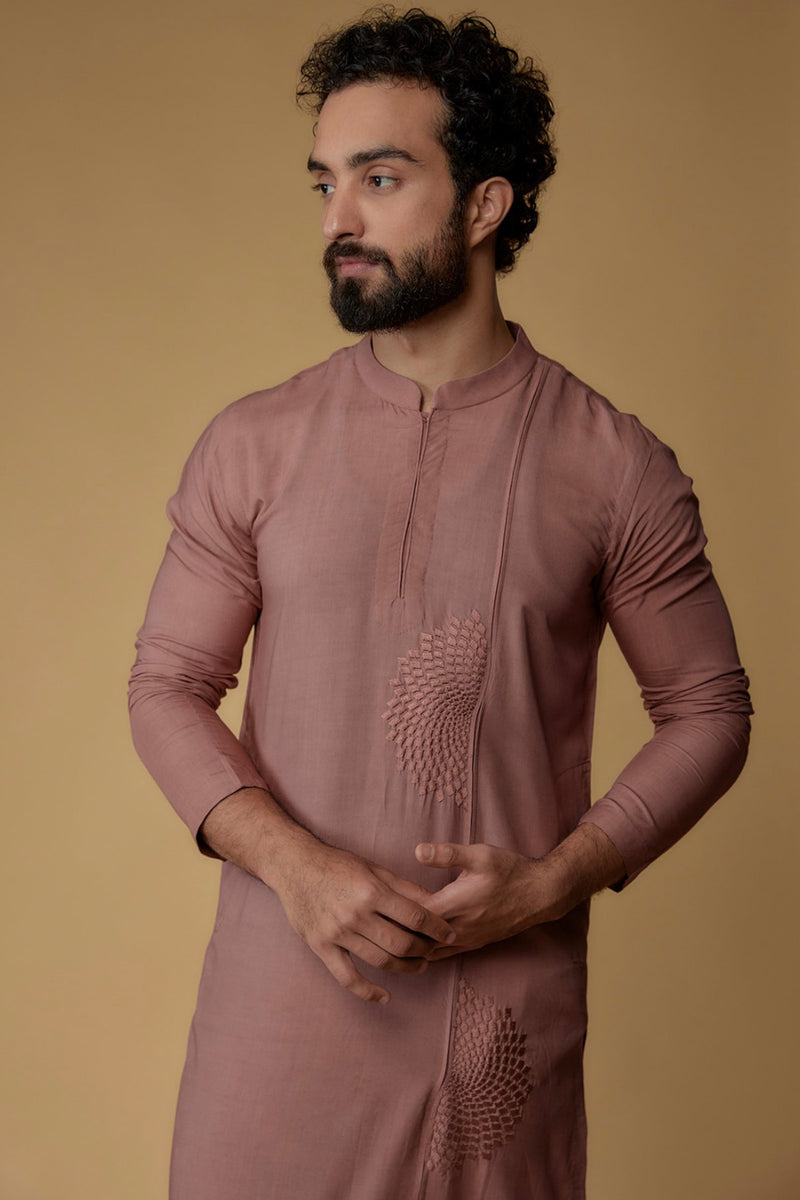 Brown Rose Modal Cotton Thread Embroidered Kurta Set