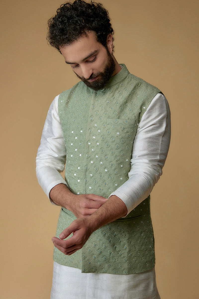 Light Green Cotton Lurex Block Printed Kurta