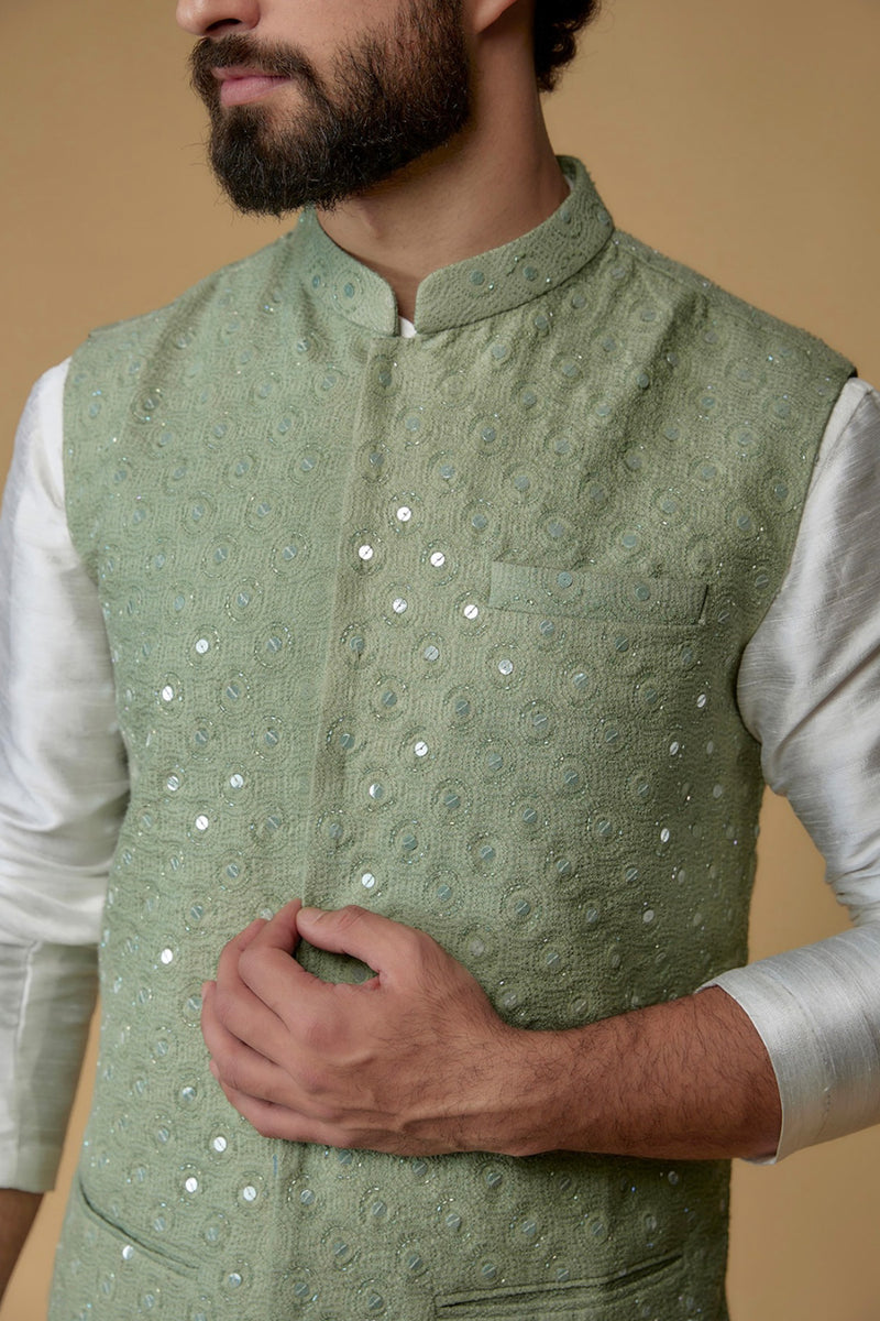 Light Green Cotton Lurex Block Printed Kurta
