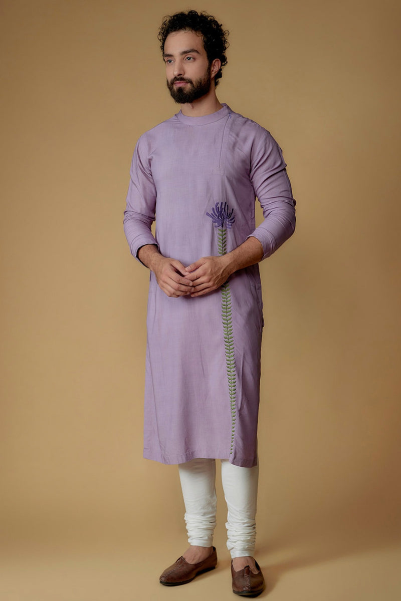 Lavender Modal Cotton Thread Embroidered Kurta Set