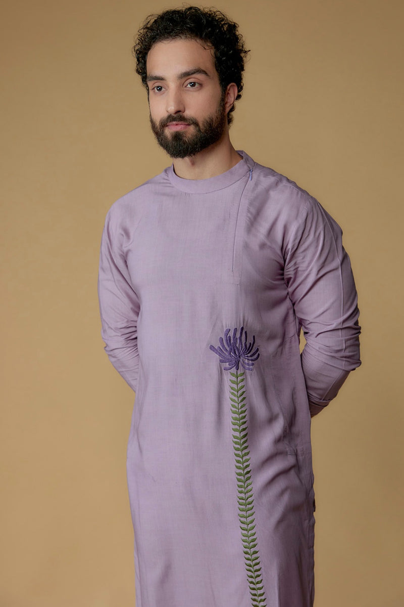 Lavender Modal Cotton Thread Embroidered Kurta Set