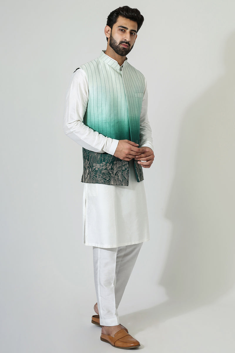 Ombre Embriodry Nehru Jacket With Kurta Pyjama