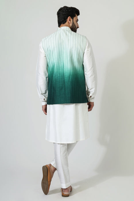 Ombre Embriodry Nehru Jacket With Kurta Pyjama