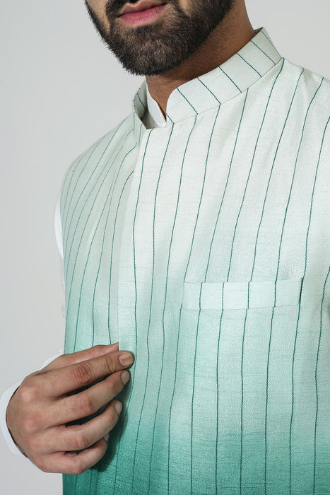 Ombre Embriodry Nehru Jacket With Kurta Pyjama