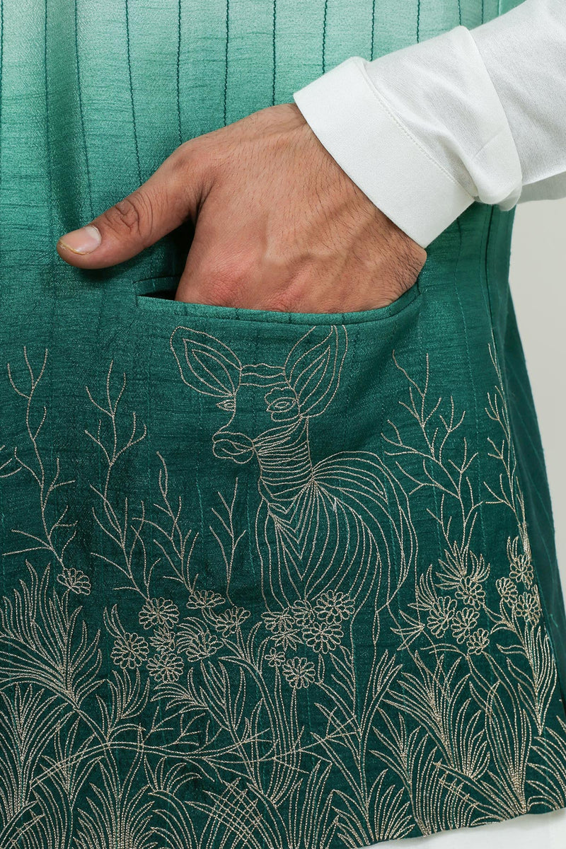 Ombre Embriodry Nehru Jacket With Kurta Pyjama