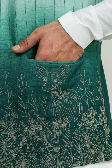 Ombre Embriodry Nehru Jacket With Kurta Pyjama