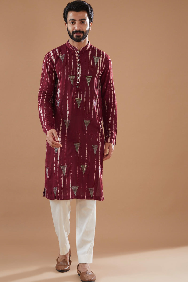 Maroon Silk Modal Tie-Dye Kurta Set