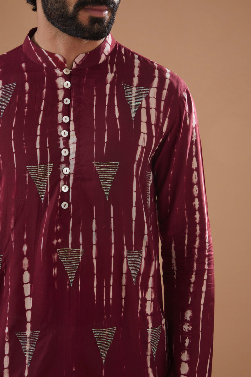 Maroon Silk Modal Tie-Dye Kurta Set