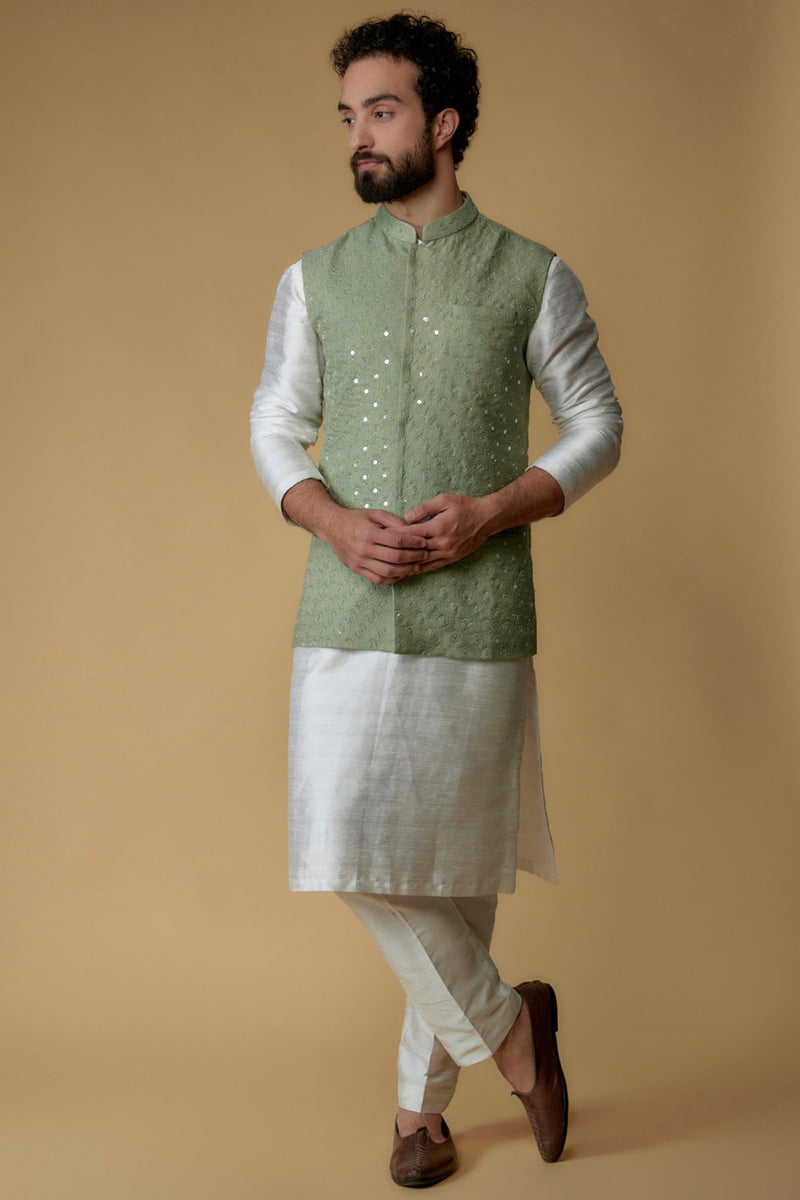 Light Green Cotton Lurex Block Printed Kurta