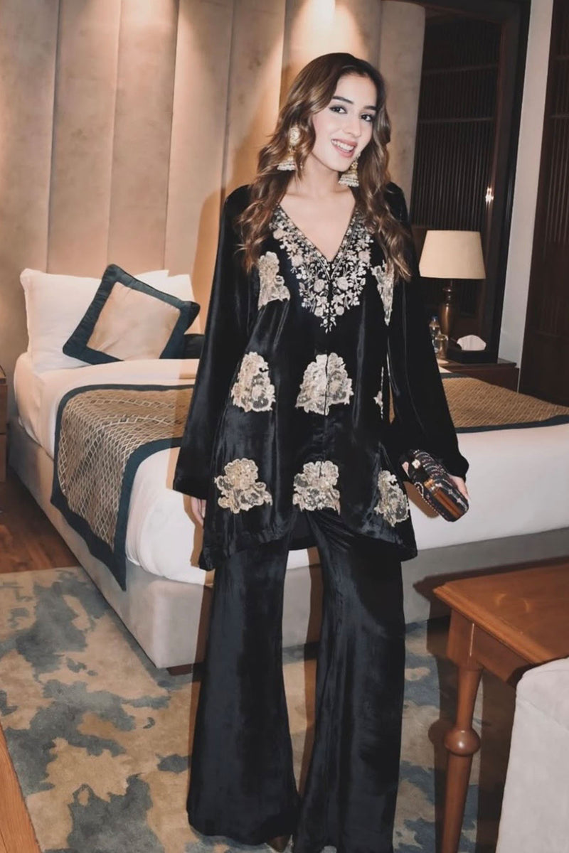 Zulf Noir French Lace Velvet Co-ord Set