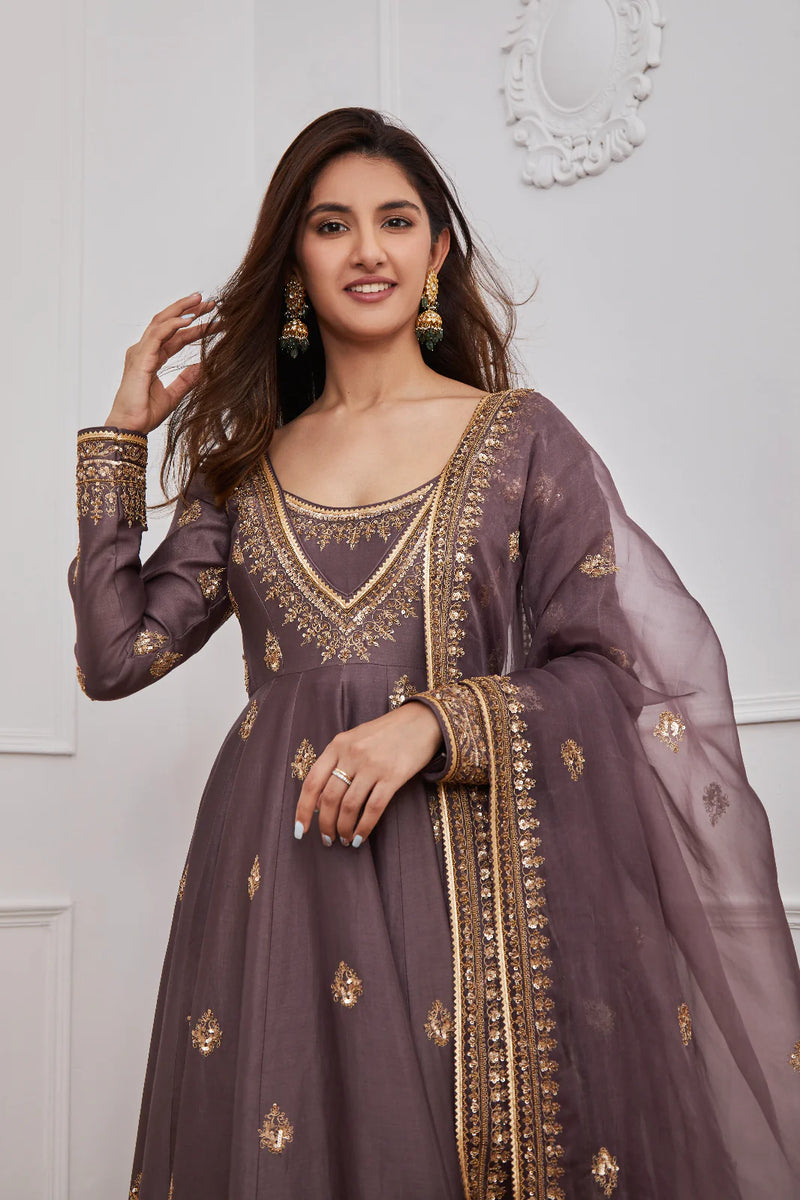 Dark purple Anarkali set