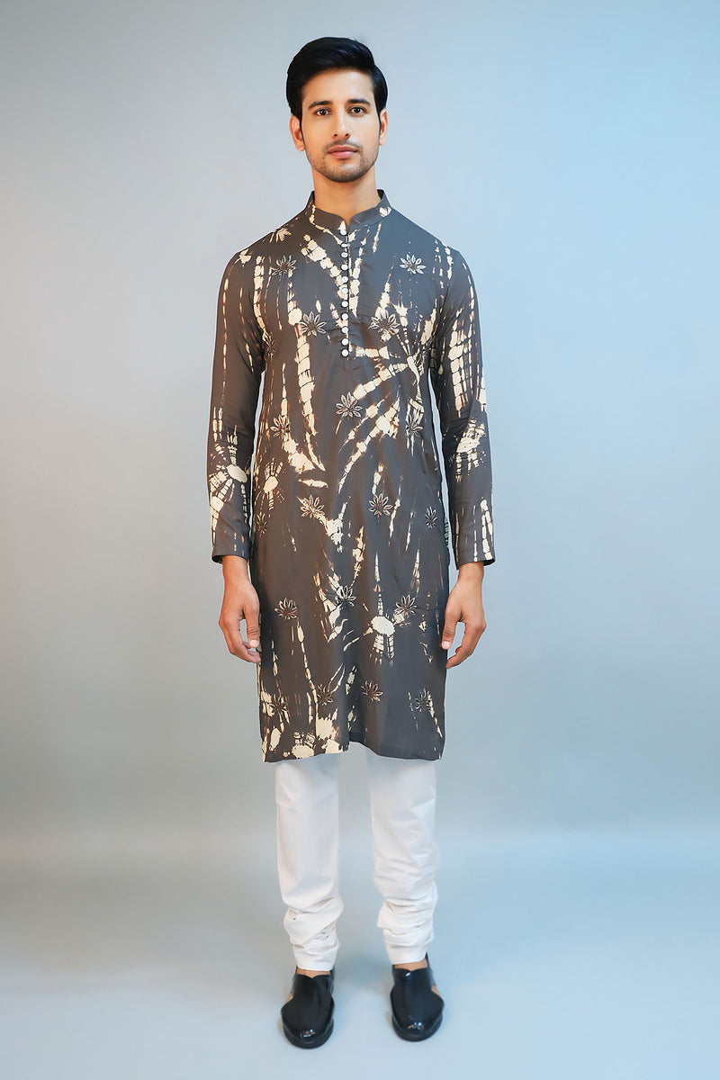 Dark Grey Silk Modal Tie-Dyed Kurta Set