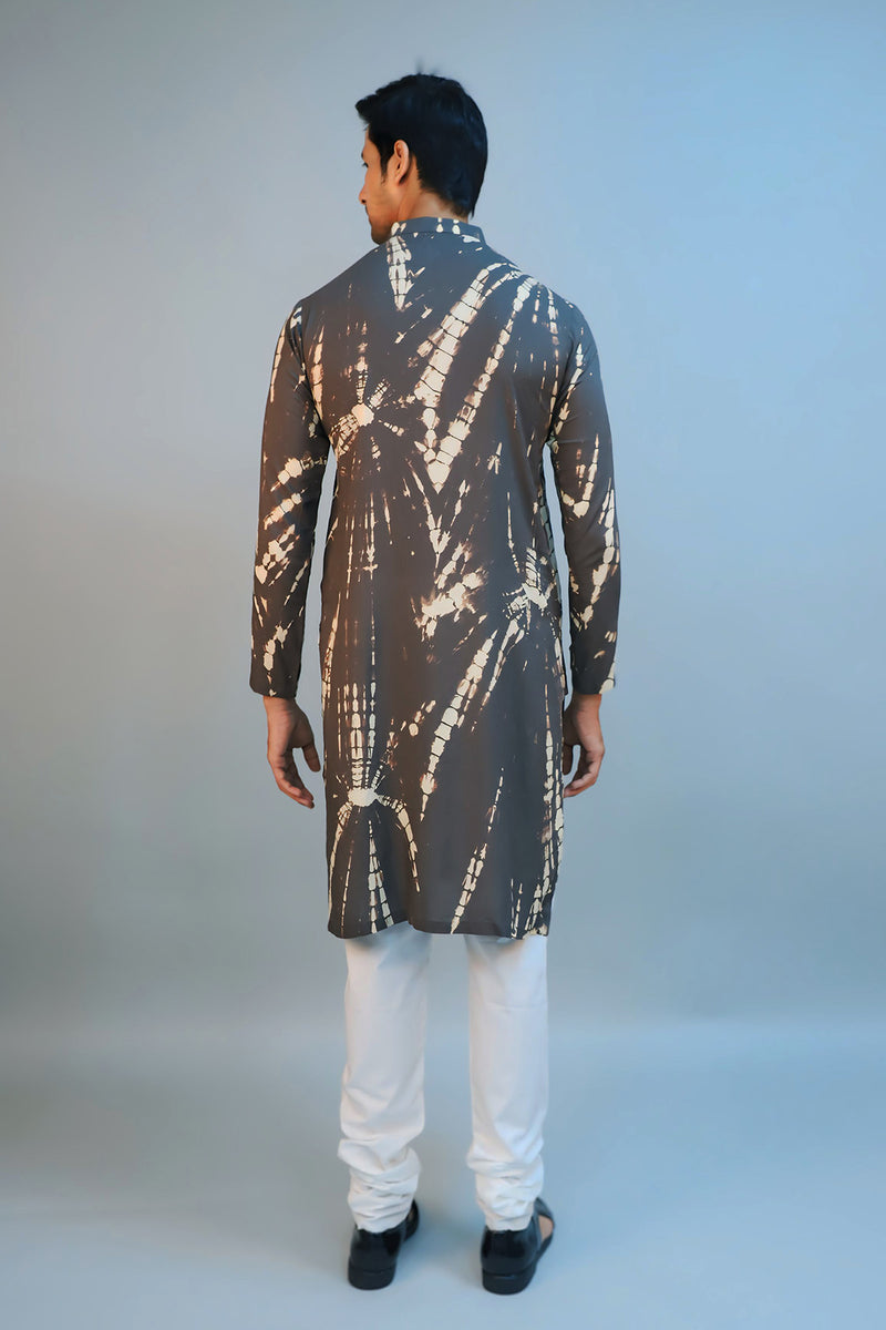 Dark Grey Silk Modal Tie-Dyed Kurta Set