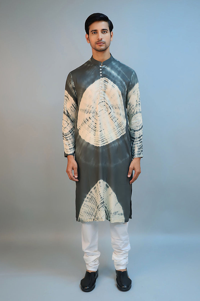 Dark Green Modal Silk Tie-Dye Kurta