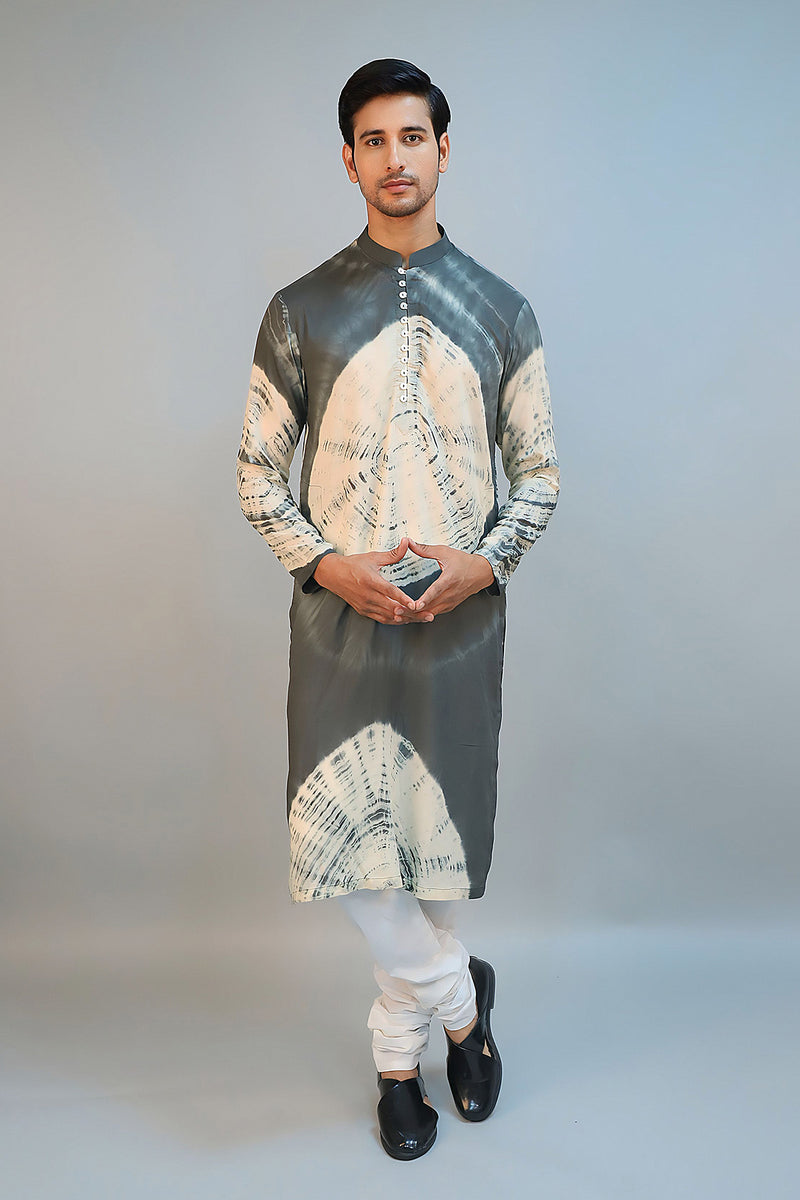 Dark Green Modal Silk Tie-Dye Kurta
