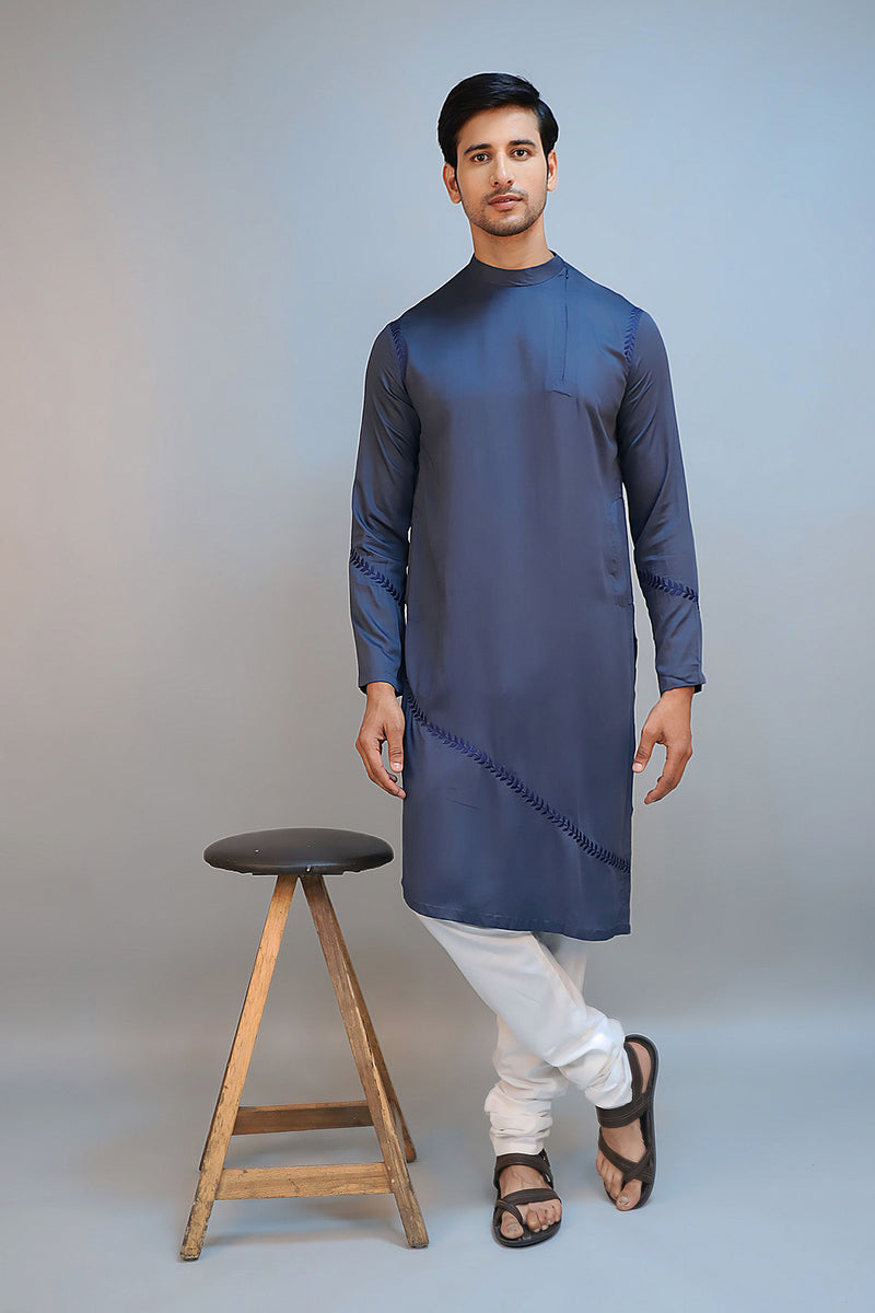 Deep Navy Blue Modal Silk Kurta Set