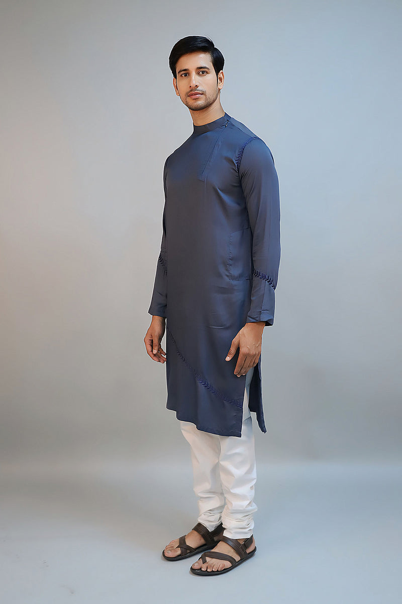 Deep Navy Blue Modal Silk Kurta Set