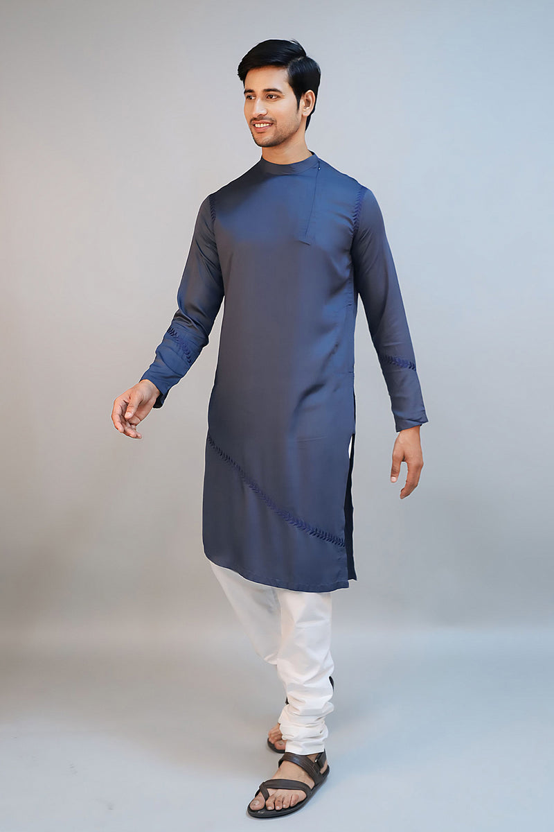 Deep Navy Blue Modal Silk Kurta Set