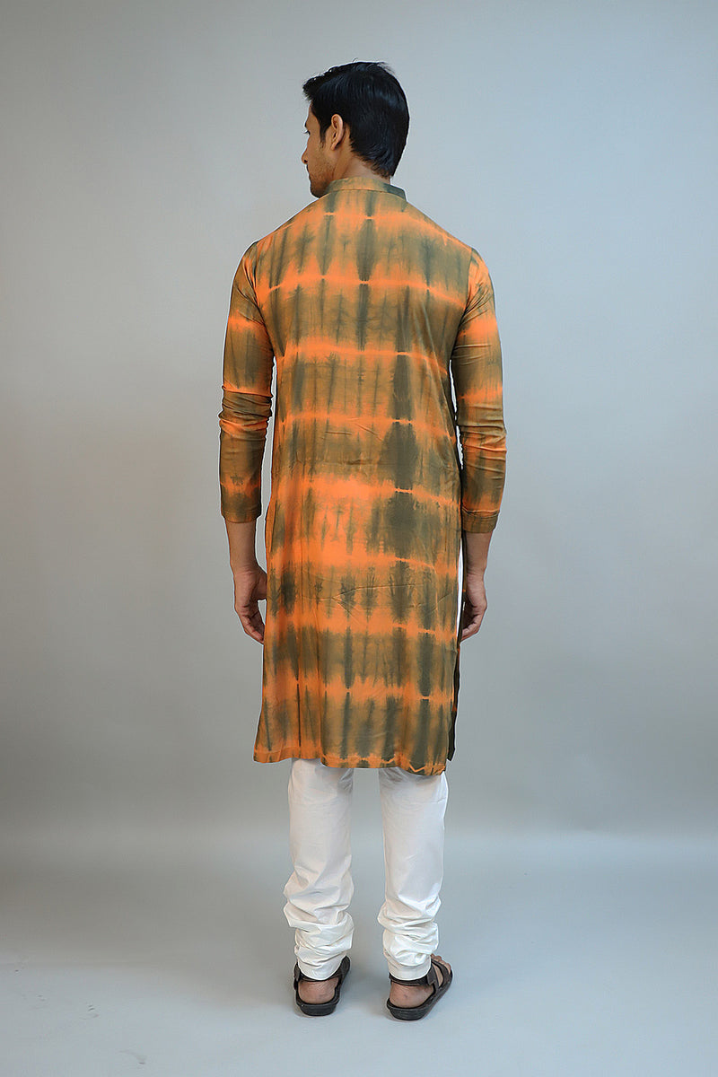 Green & Orange Silk Modal Tie-Dyed Kurta Set
