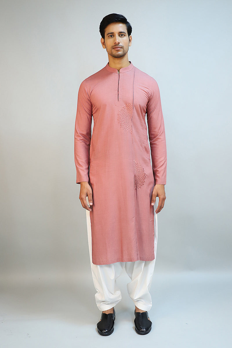Brown Rose Modal Cotton Thread Embroidered Kurta Set