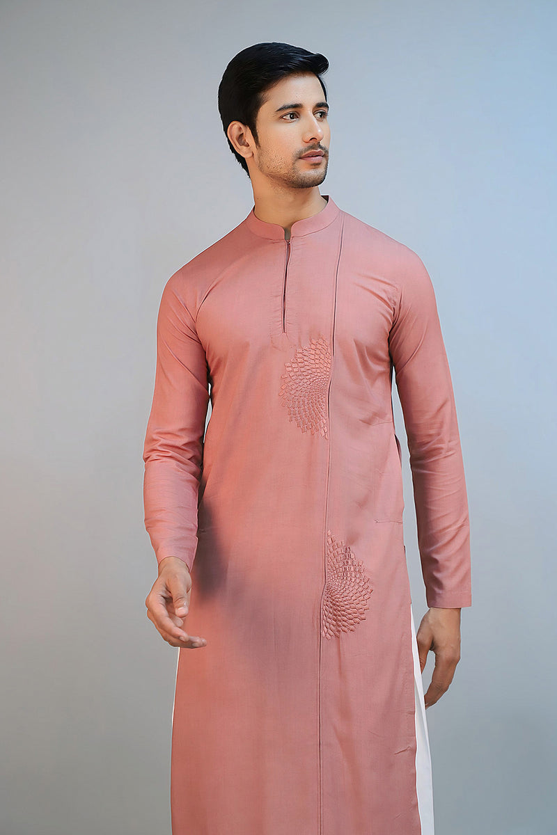 Brown Rose Modal Cotton Thread Embroidered Kurta Set