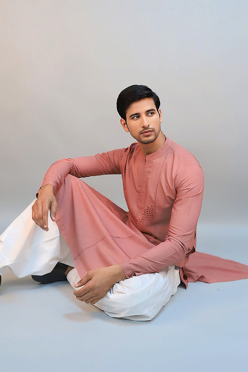 Brown Rose Modal Cotton Thread Embroidered Kurta Set