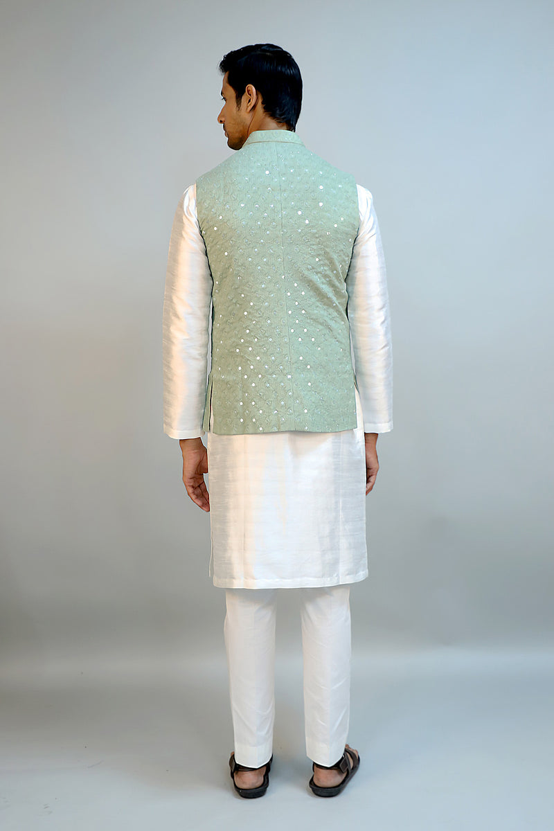 Light Green Cotton Lurex Block Printed Kurta