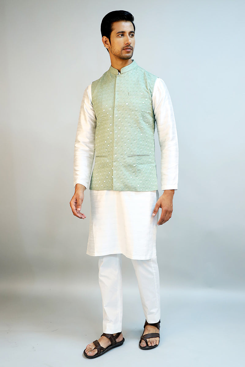 Light Green Cotton Lurex Block Printed Kurta