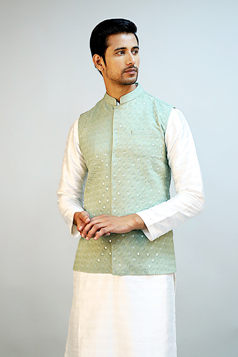 Light Green Cotton Lurex Block Printed Kurta