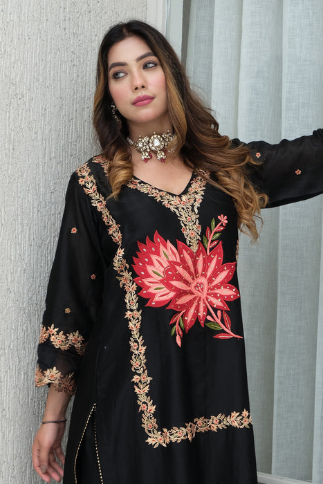 Black Chanderi Kurta Set