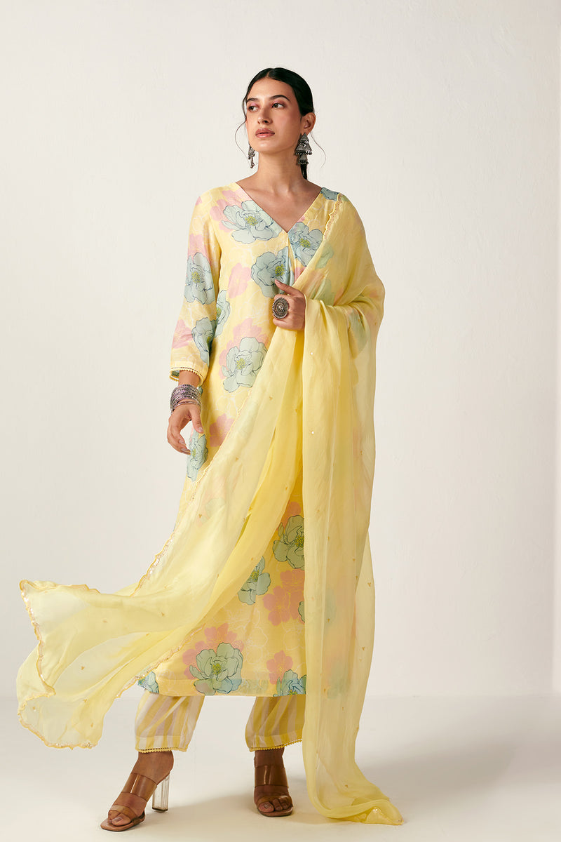 Bagicha soft yellow kurta set of 3