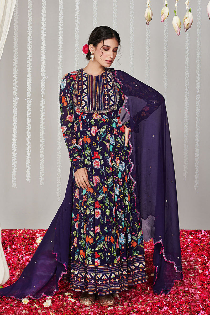 Bagicha purple Anarkali set of 3