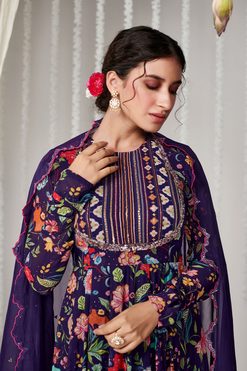 Bagicha purple Anarkali set of 3